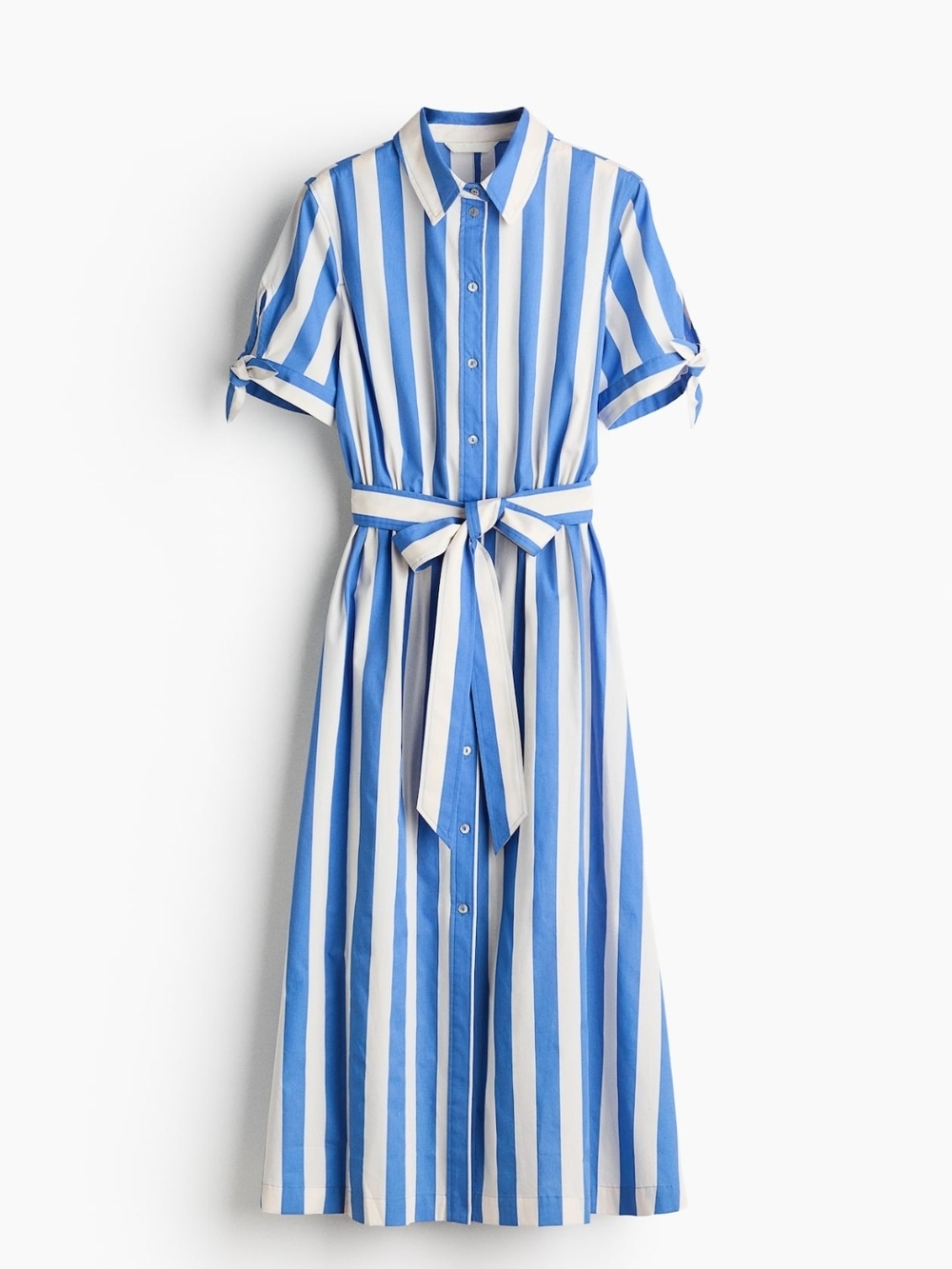H&M  100% Cotton Blue and White Vertical Stripe Maxi Shirt Dress NWT